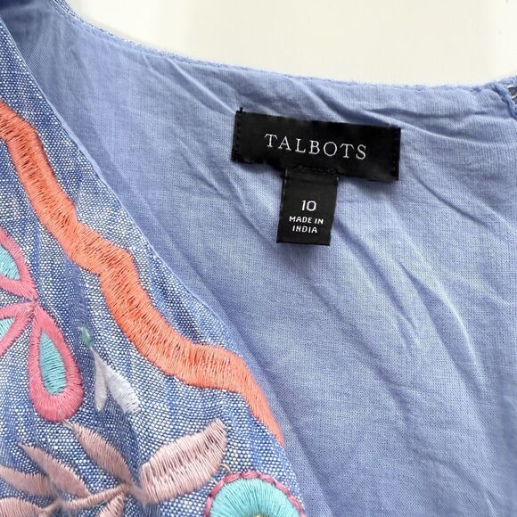 Talbots Linen Blend Floral Embroidered Chambray Shift Dress Blue Size 10 - Picture 7 of 10